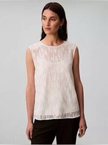 Calvin Klein Sheer Ivory Sleeveless Side-Tie Blouse Xl